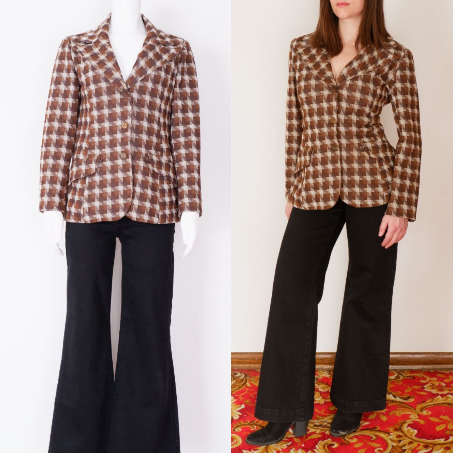 1970s Brown Hounds Tooth Jacket with Silver Buttons - S