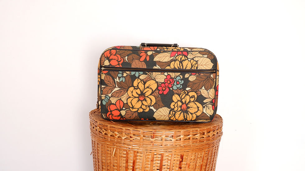 1960s Floral Suitcase - Mod Orange and Brown 16x10 Inch Luggage Bag