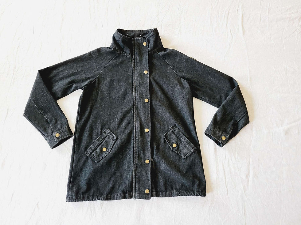 Thumbnail: Vintage Dark Wash Denim Jacket with Patch and Drawstring Waist - M/L