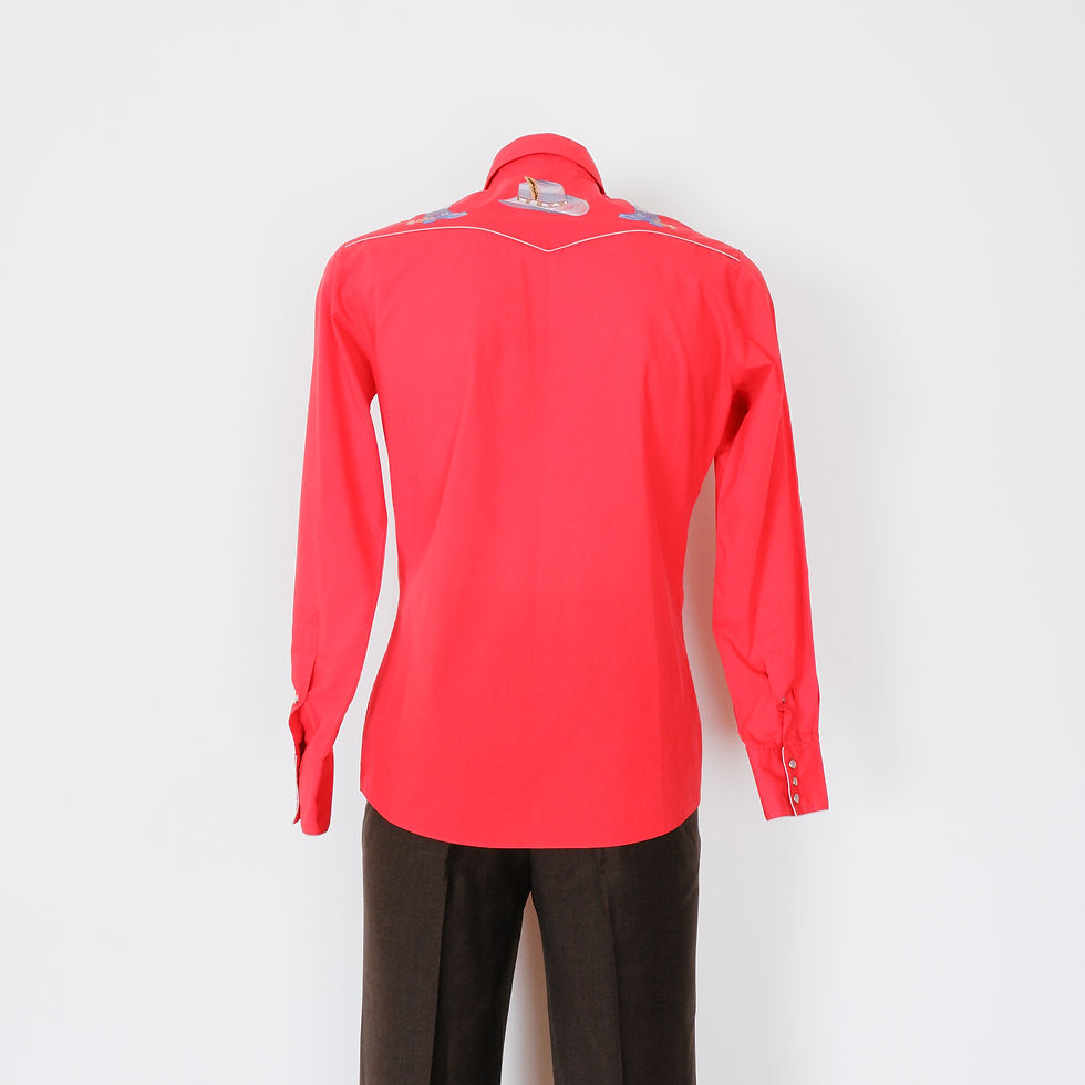 Thumbnail: Vintage Red Western Shirt by Kennington - Small, Snap Button with Embroidery