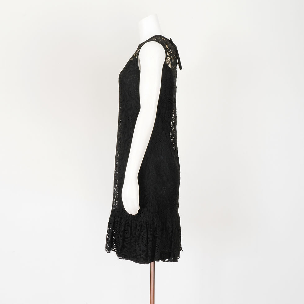 Thumbnail: 1960s Lace Dress - Small, Black with Ruffle Hem