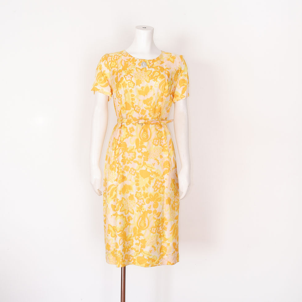 1950s Yellow Floral Dress with Jacket -Small