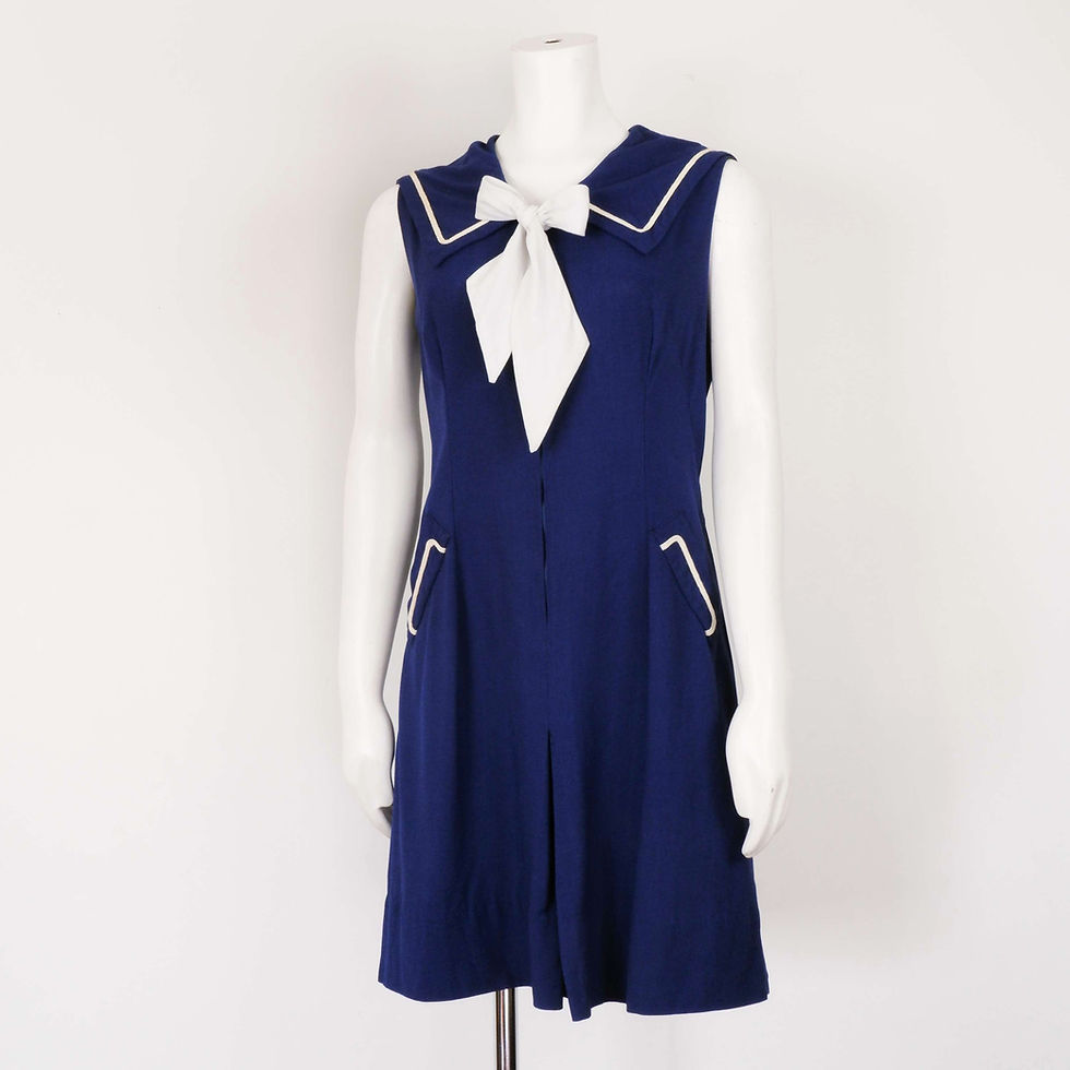 1960s Blue Sailor Dress - Medium, Blue with Bow Tie