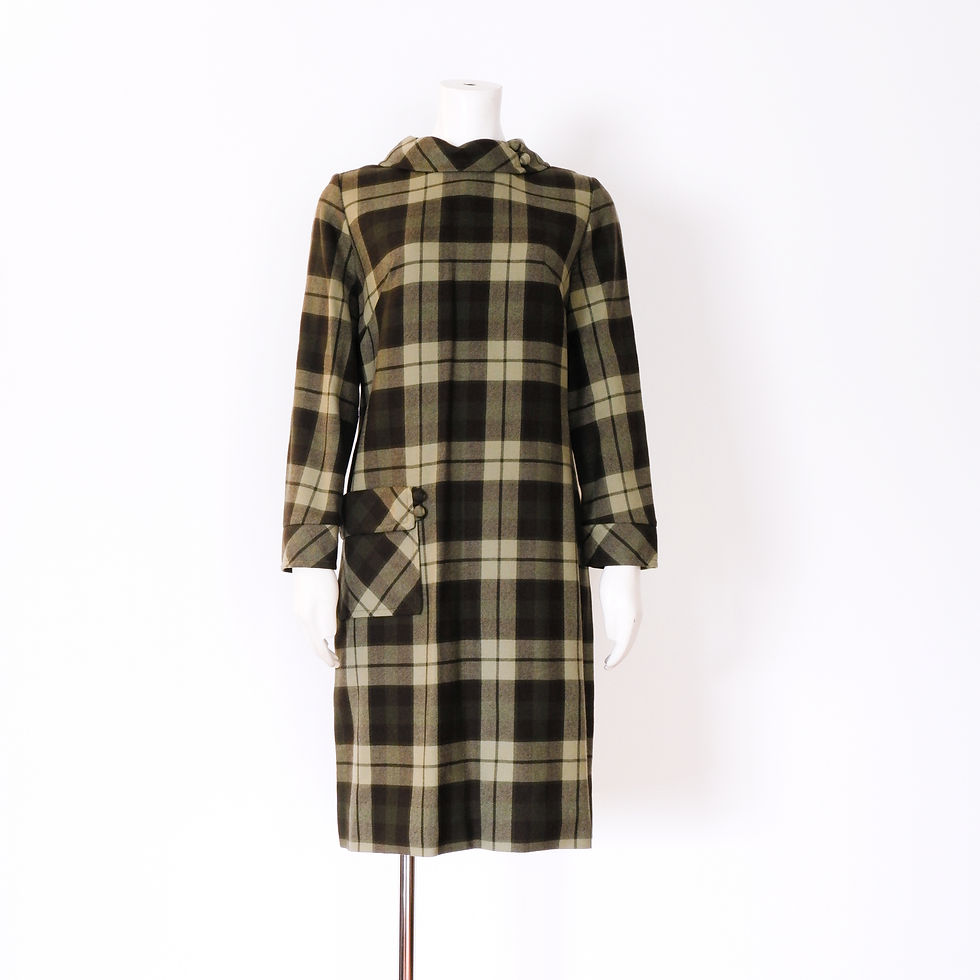 1960s Green Plaid Wool Dress by Aljean - Medium
