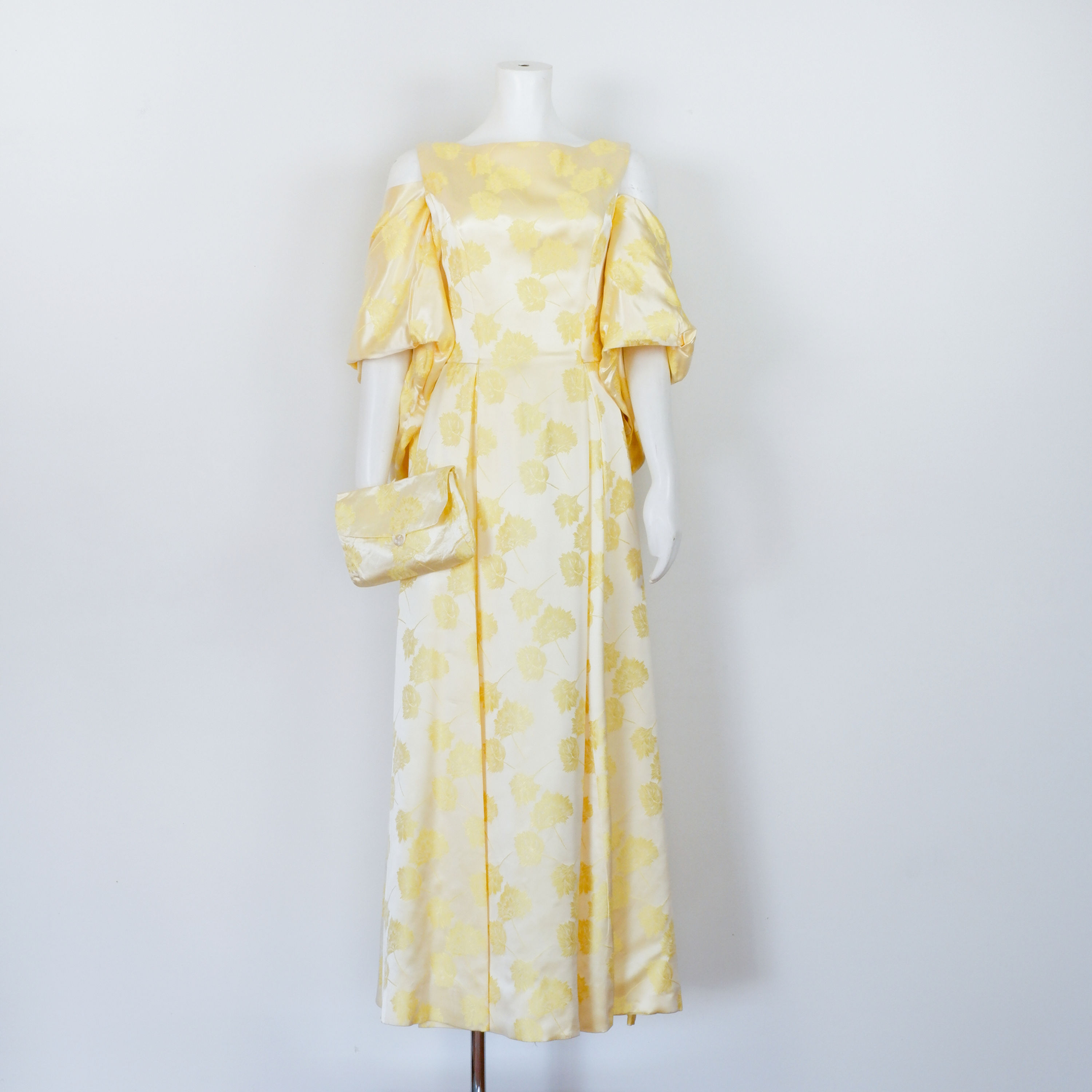 1960s Yellow Gown - Small, Vintage Leaf Print