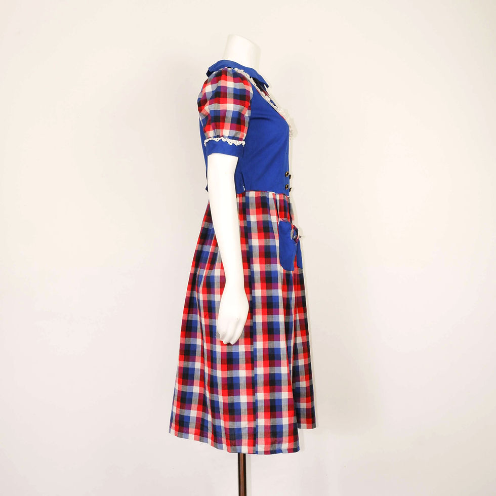 Thumbnail: 1950s Blue Checker Dress - Small, Blue Button Up