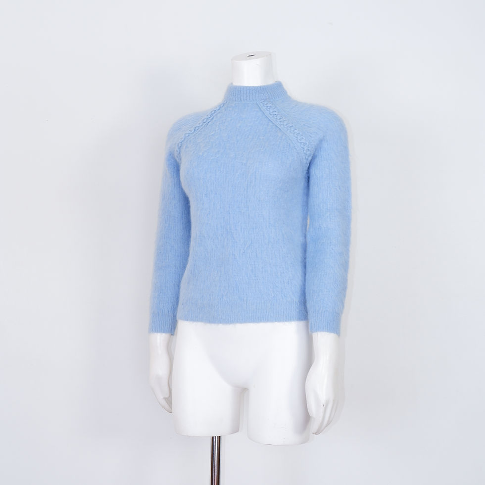 1950s Blue Mock Neck Sweater - Small Vintage Pull Over by Zephyr