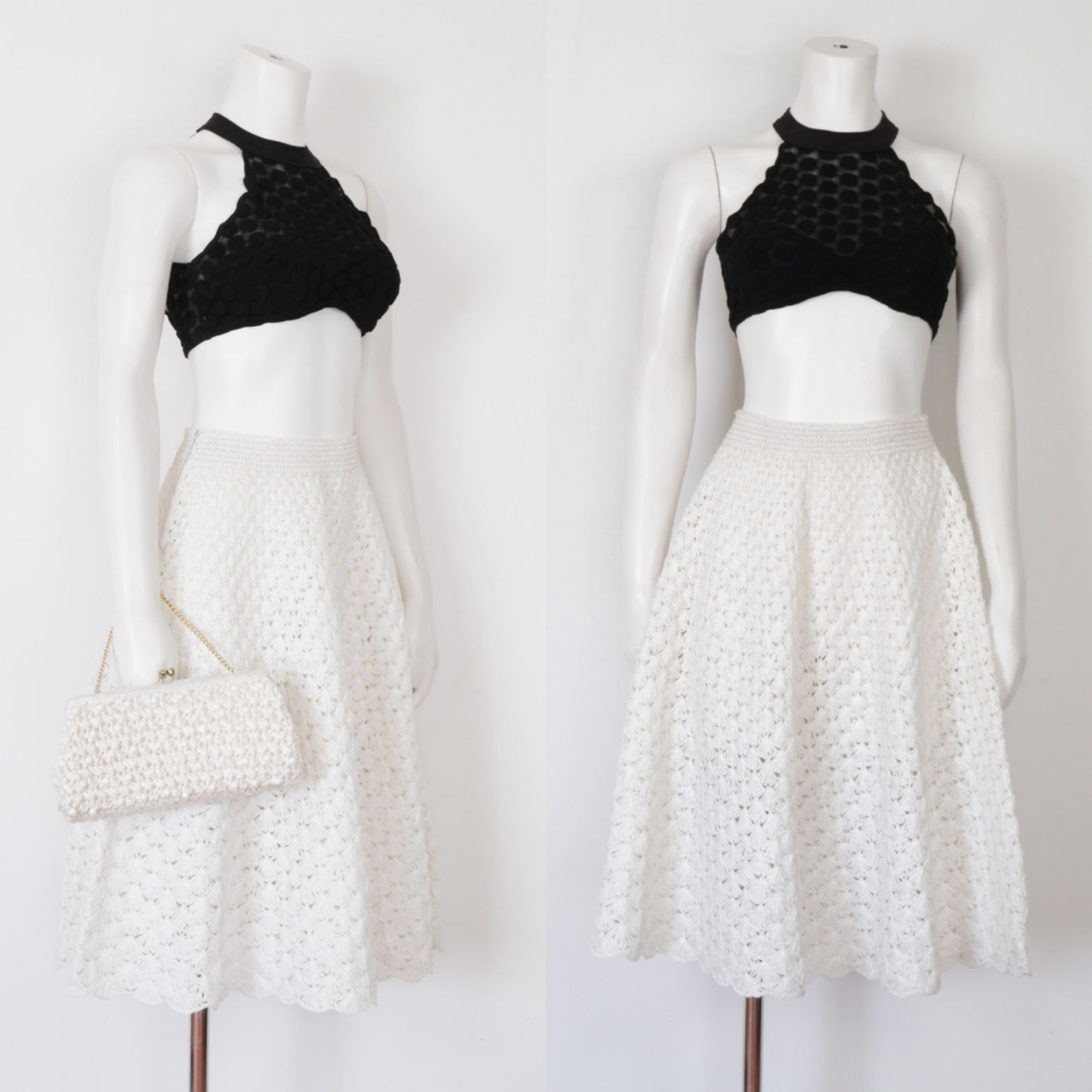 Vintage 1950s White Woven Raffia Circle Skirt front view
