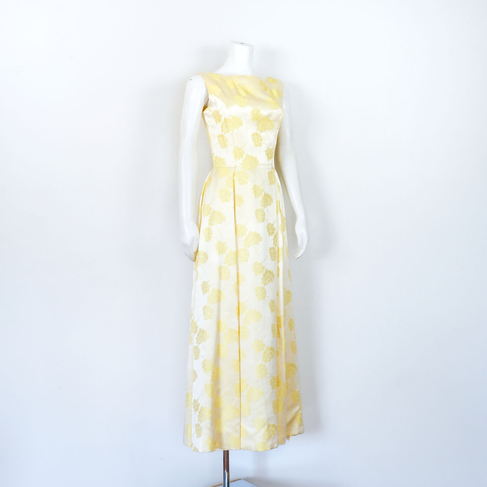 Thumbnail: 1960s Yellow Gown - Small, Vintage Leaf Print