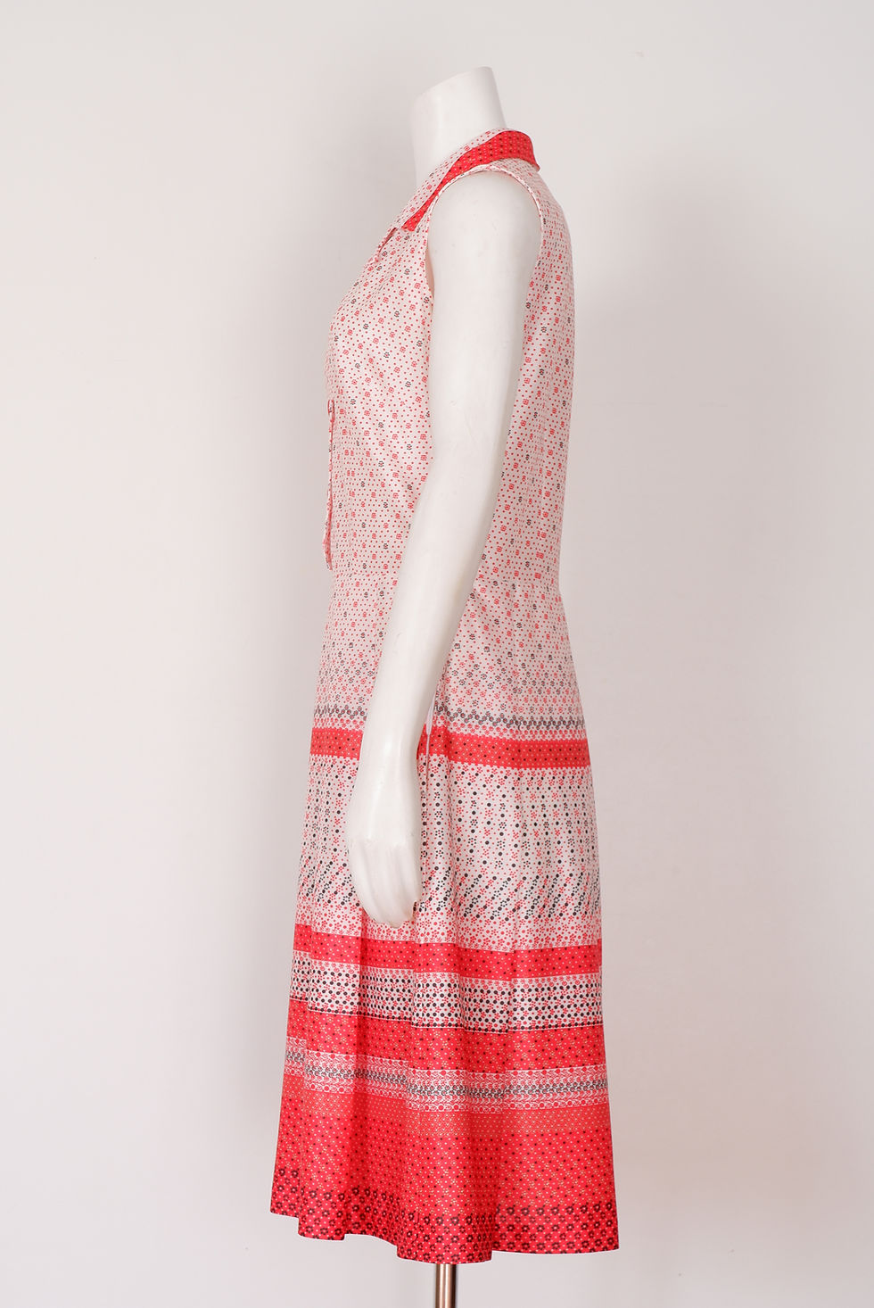 Thumbnail: 1970s Red Printed Dress by Sears - Medium Button Up Midi with Pleated Skirt