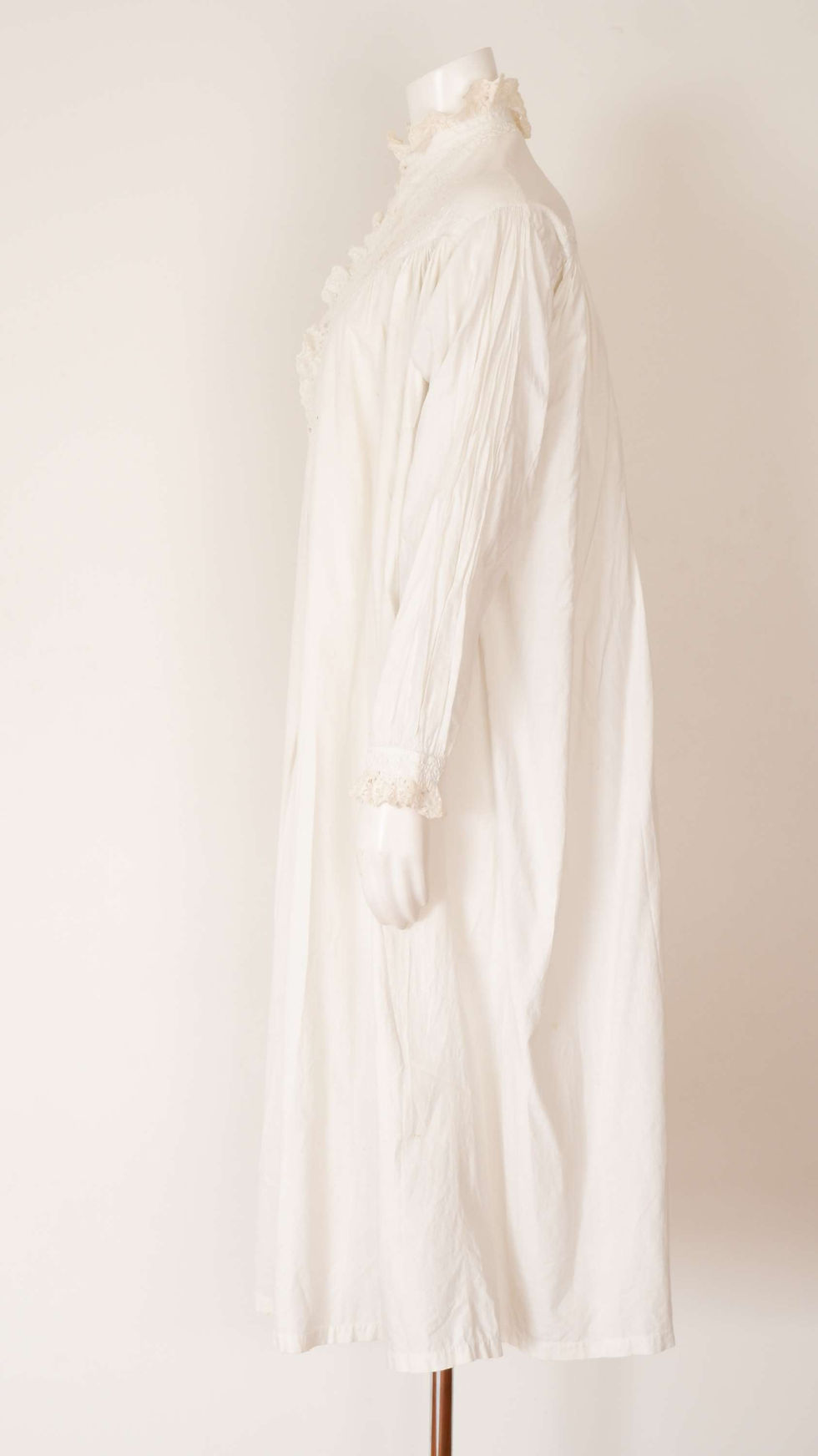 Thumbnail: Antique White Cotton Gown / Edwardian Long Sleeve Dress - M