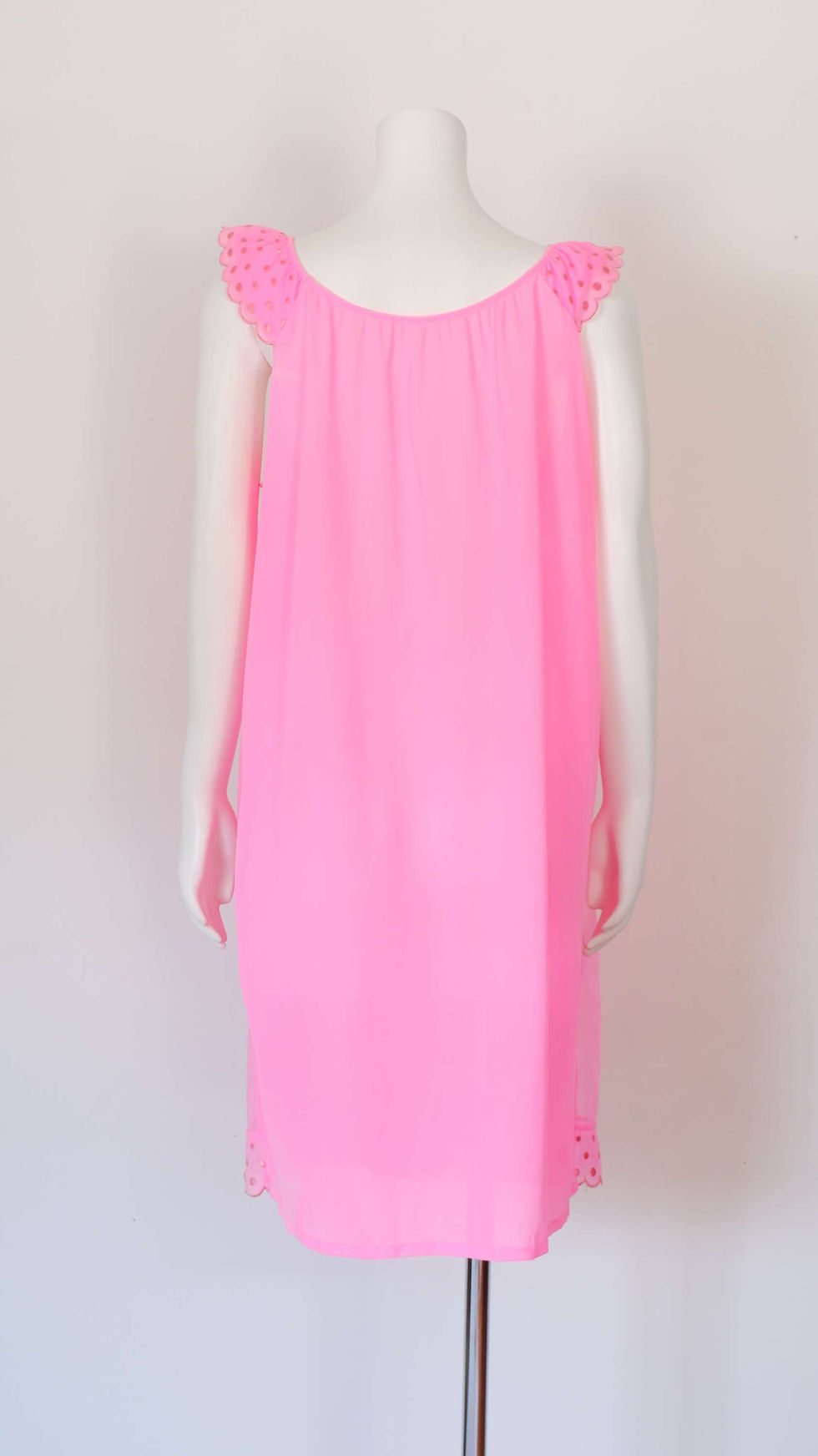Thumbnail: 60s 70s Pink Nightgown with Polka Dots - Medium Nylon Midi Dress