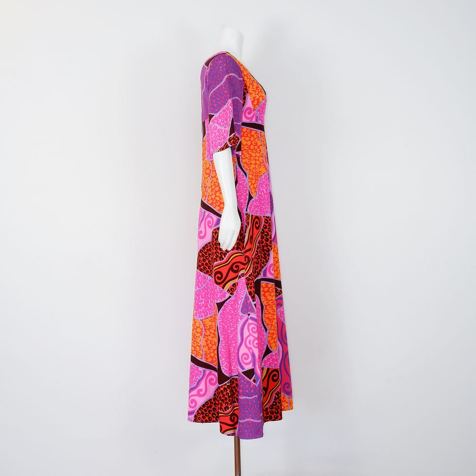 Thumbnail: 1970s Purple Hawaiian Dress - Small Abstract Print Cotton Maxi by Ui-Maikai