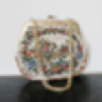 Vintage Petit Point Handbag - White with Floral Country Scene and Gold Frame