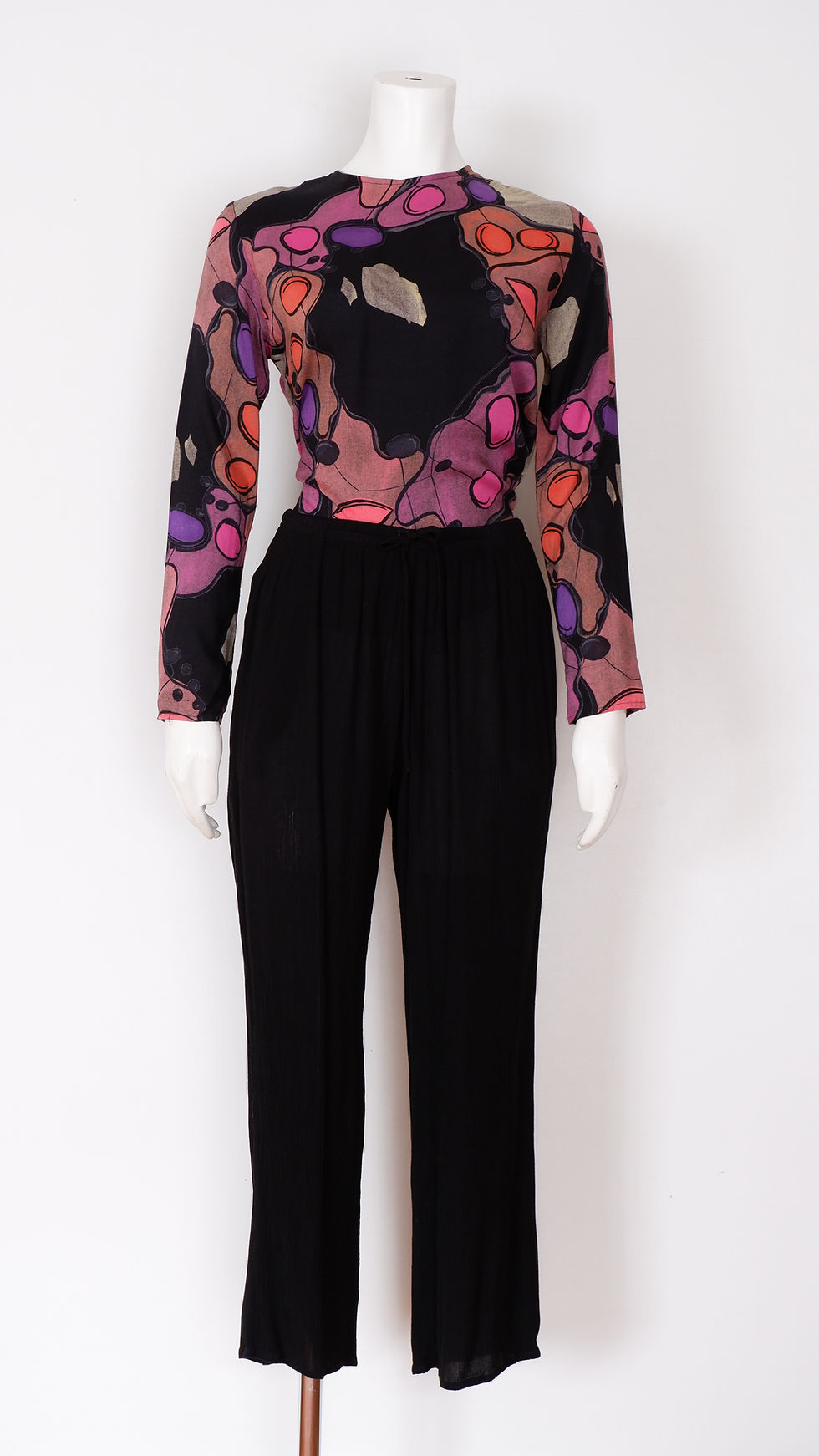 Vintage Black Crepe Pants - Medium / Large Elastic Waist Rayon Lounge Pants