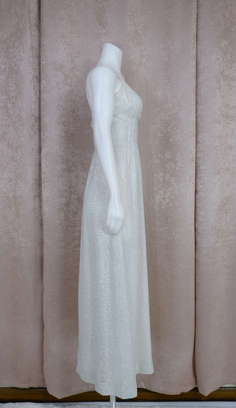 Thumbnail: 1970s White and Silver Sparkle Lillie Rubin Collection 700 Maxi Gown - XS / S