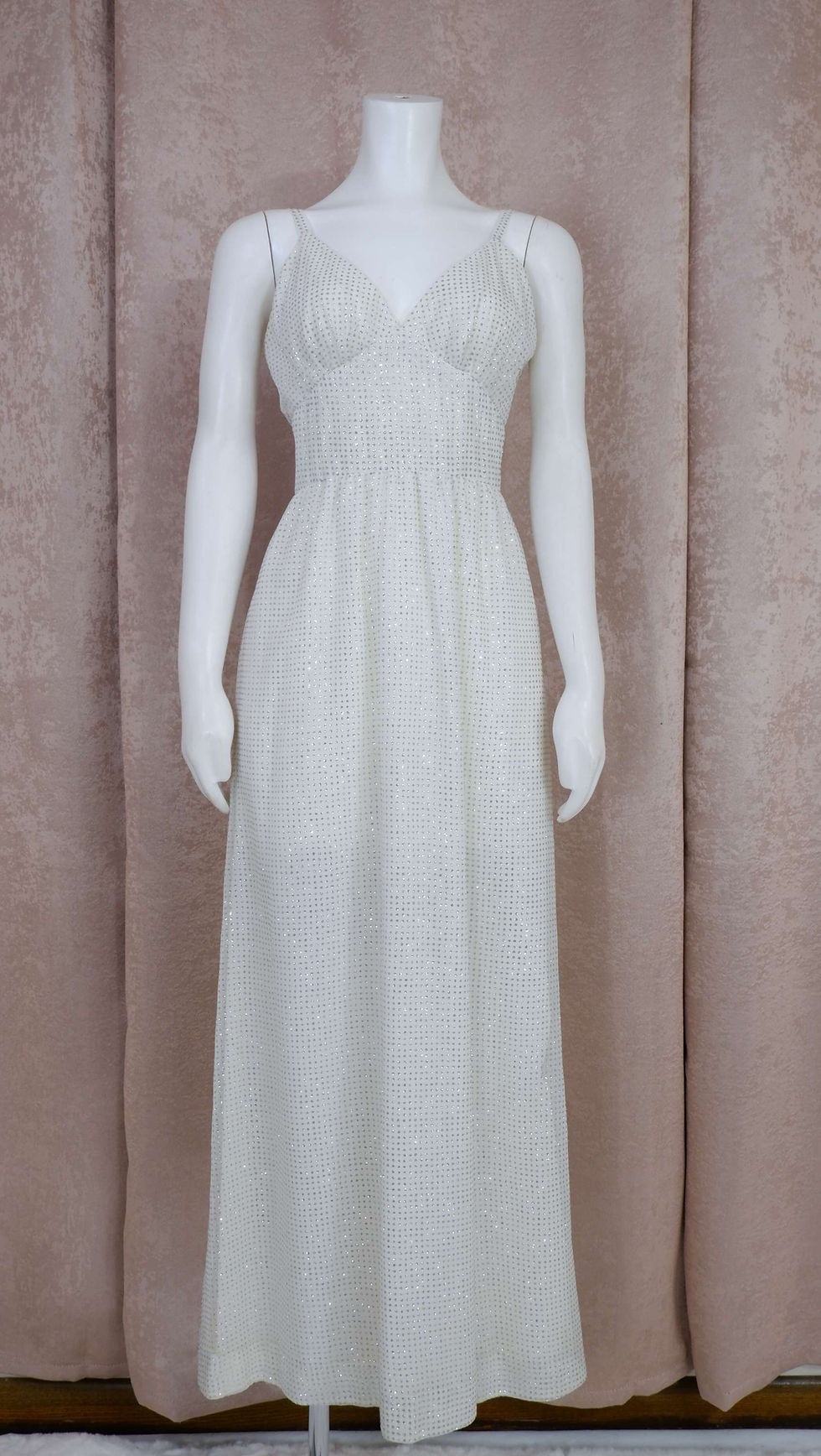 Thumbnail: 1970s White and Silver Sparkle Lillie Rubin Collection 700 Maxi Gown - XS / S