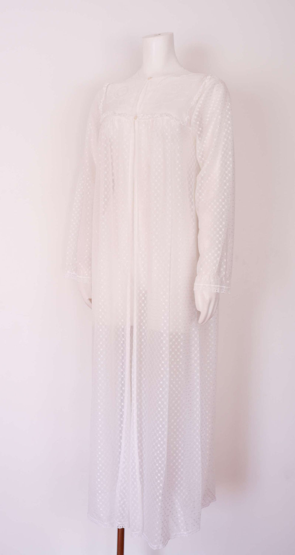 Thumbnail: 1970s White Sheer Robe - Medium Vintage Polka Dot Dressing Gown