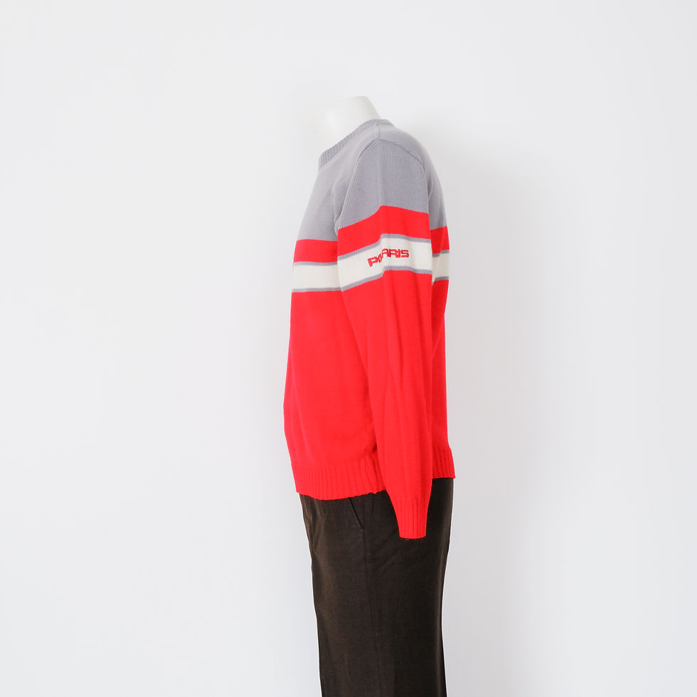 Thumbnail: Vintage Grey Stripe Sweater with Polaris Logo - Medium, Acrylic Knit