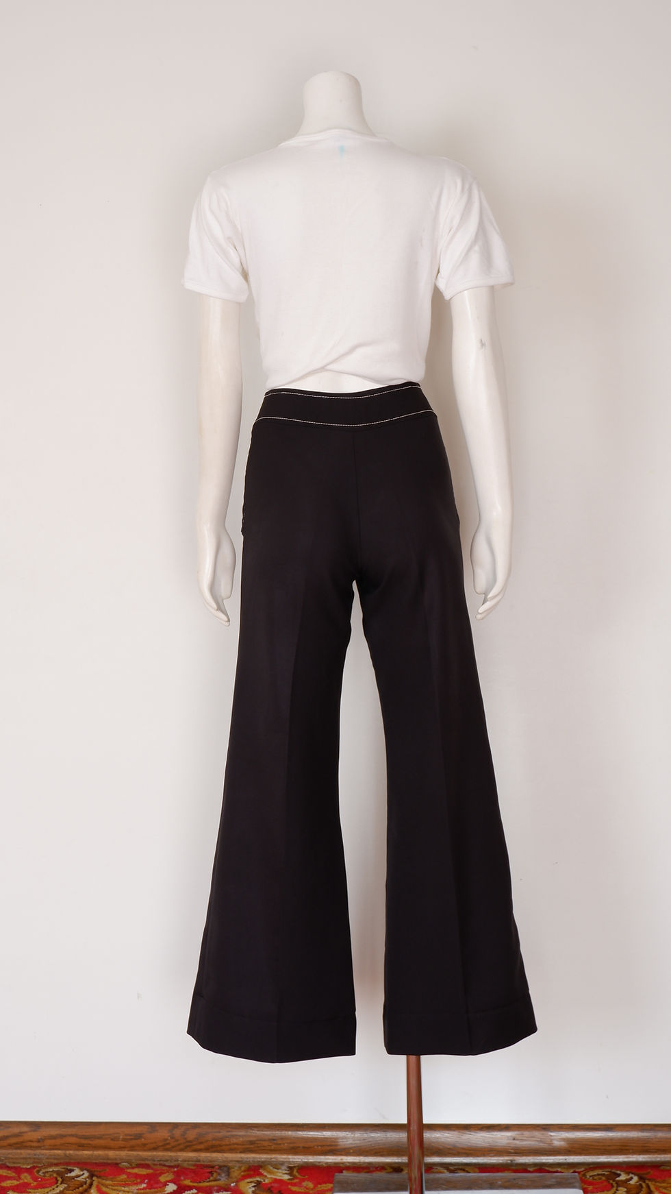 Thumbnail: 1970s Black Flare Pants - Small Wide Leg Trousers with Zippered Pockets