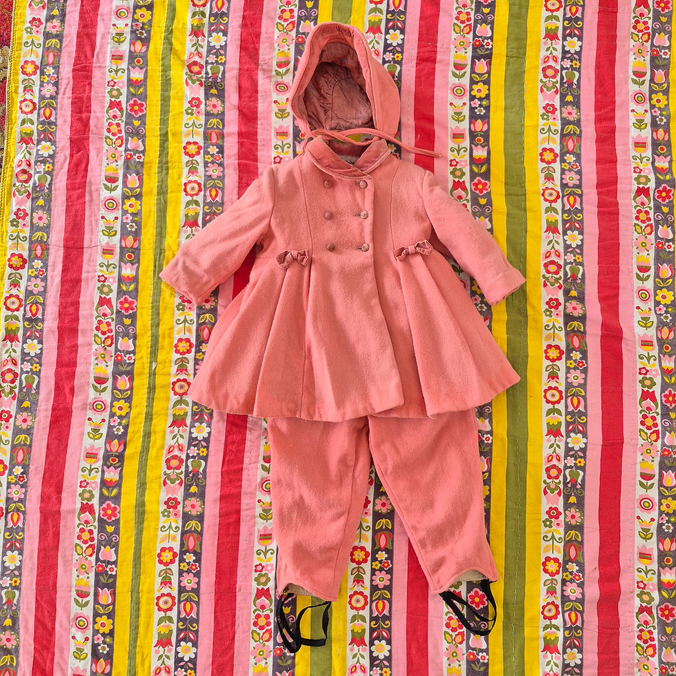 Thumbnail: 1950s Pink Wool Snowsuit - Kids 4 / 5 Jacket Pants and Bonnet