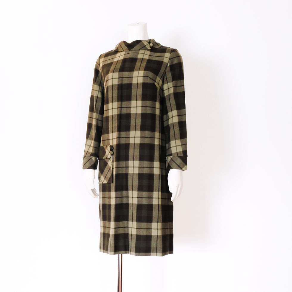 1960s Green Plaid Wool Dress by Aljean - Medium