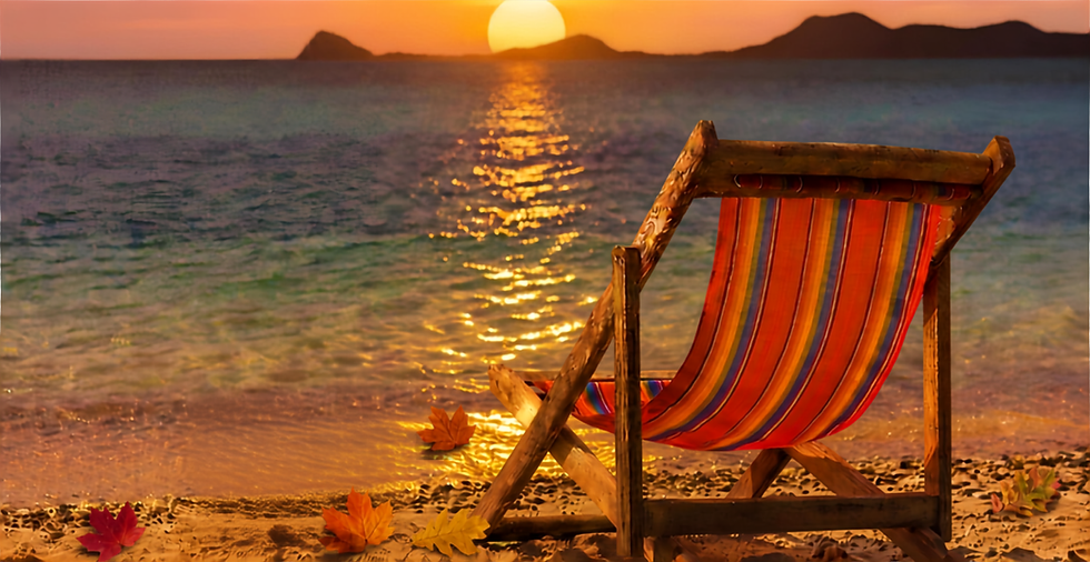 Empty beach chair facing an ocean sunset, symbolizing why time and summer feel like they speed up with age