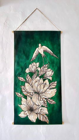 Peinture acrylique- Kakemono- art- peinture artistique- peinture fleur- art contemporain- art deco- décoration florale- peinture florale- peinture originale- papier peint ancien- tapisserie vintage- tableau- cadre- toile- mdd décoration- Madame De Dodin- artiste