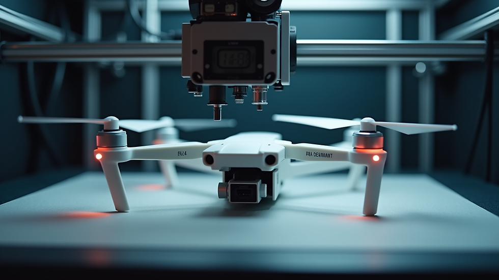 Close-up view of a 3D printer producing a drone frame