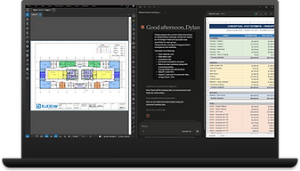 Bluebeam Product Mockup: Revu Connected to AI on a Laptop