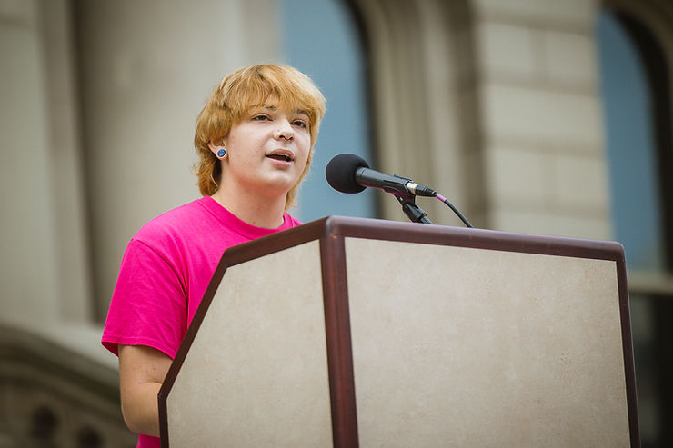 Riley Korus speaks at the Lansing Rally for Abortion Justice on Oct. 2, 2021