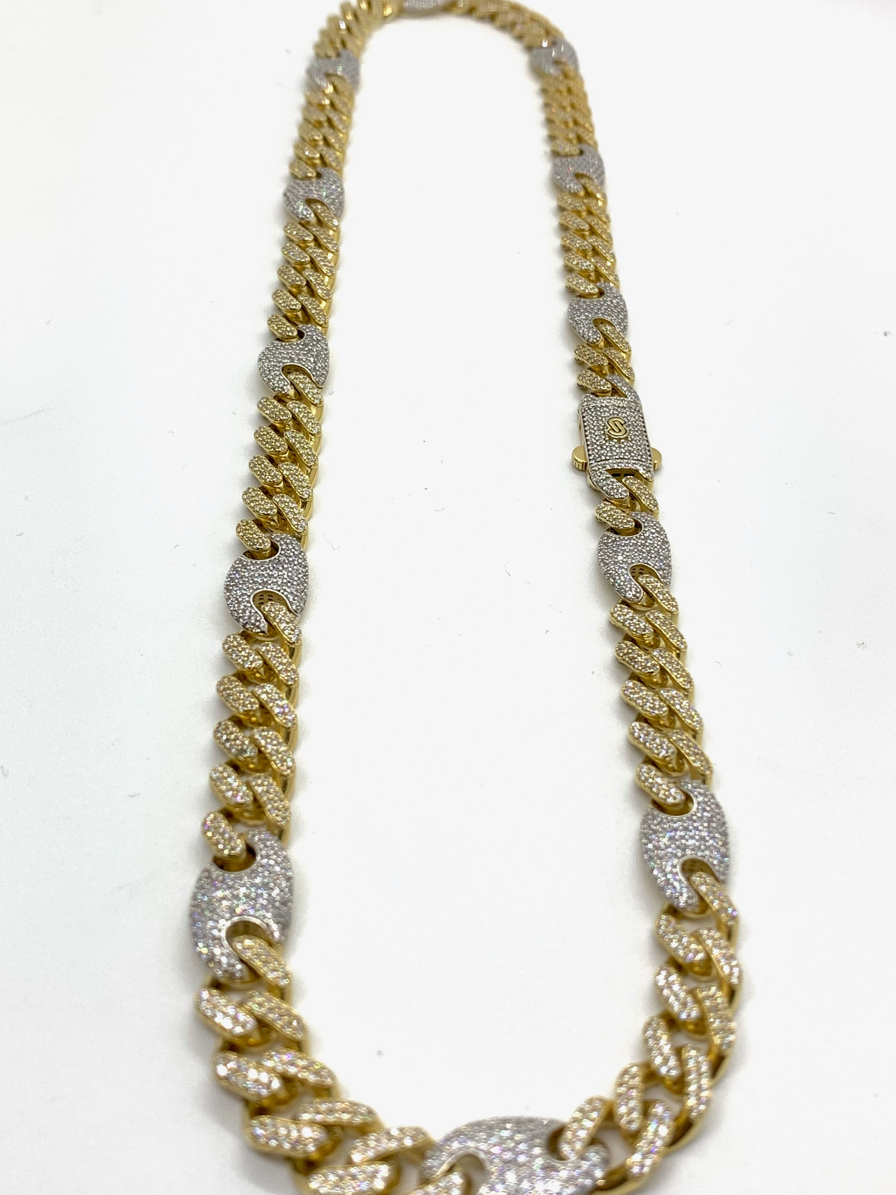 10K Monaco Cuban Link Chain with CZ Diamonds (9MM)