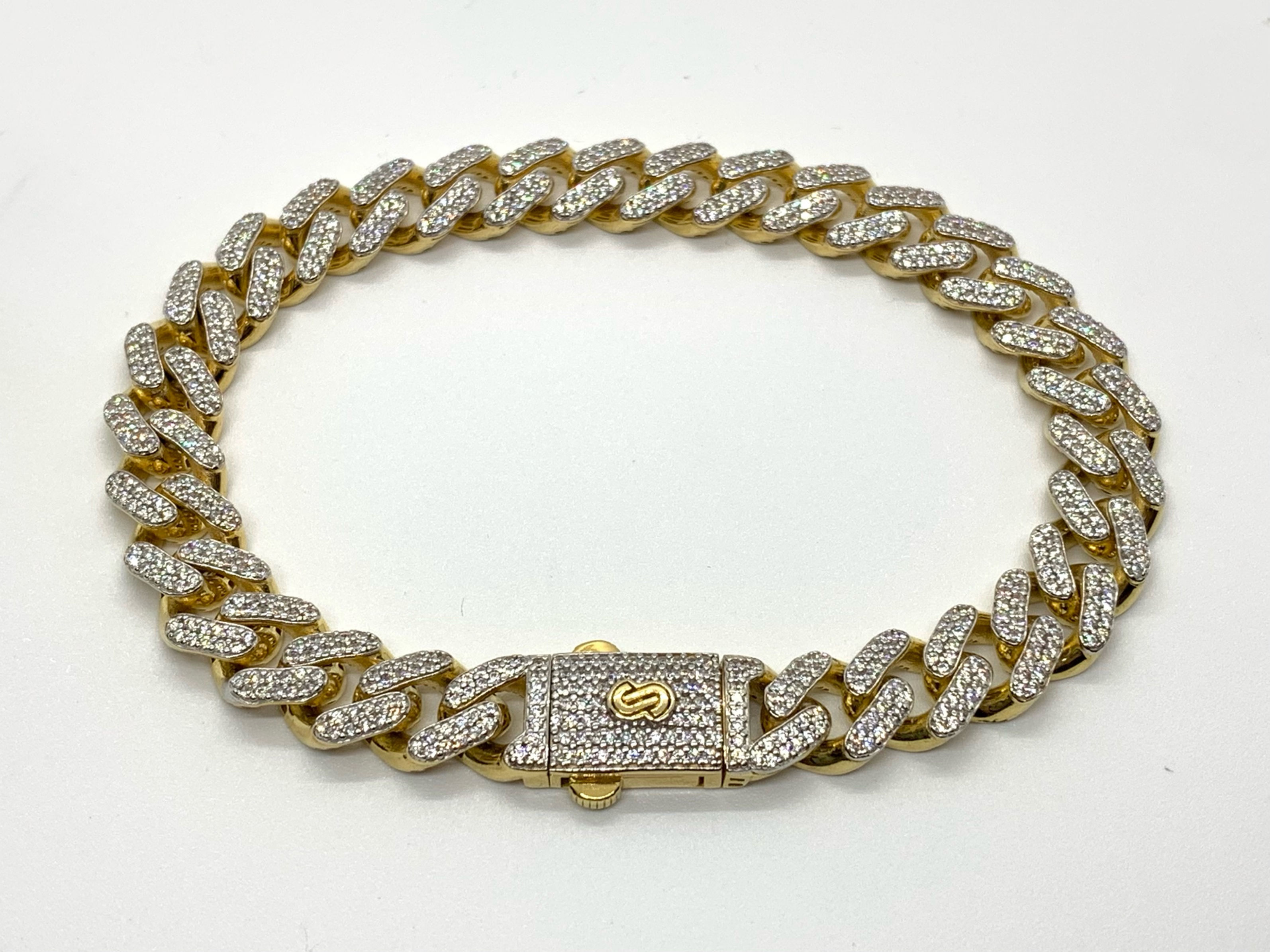 10K Monaco Cuban Link Bracelet with CZ Diamonds (9.2MM)