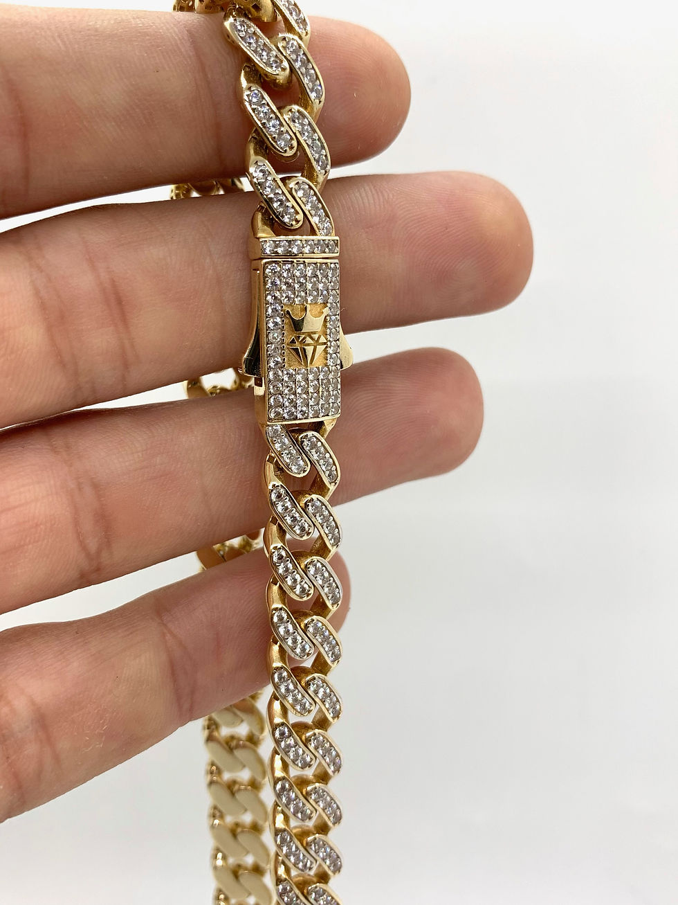 Miniatura: 14K Hollow Cuban Link Chain with CZ Diamonds (9MM)