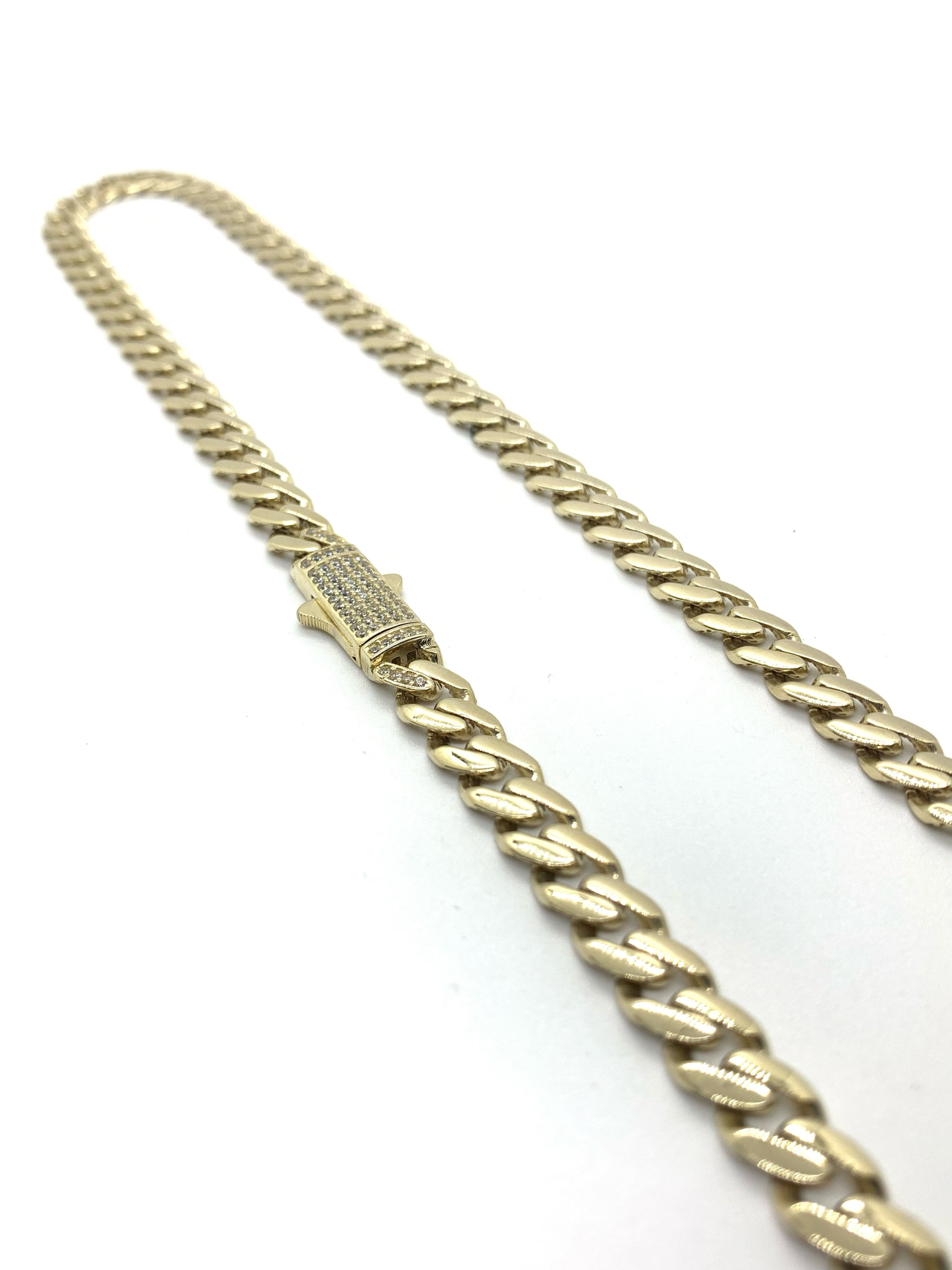 10K hollow Cuban Link Chain with CZ Lock (7mm)