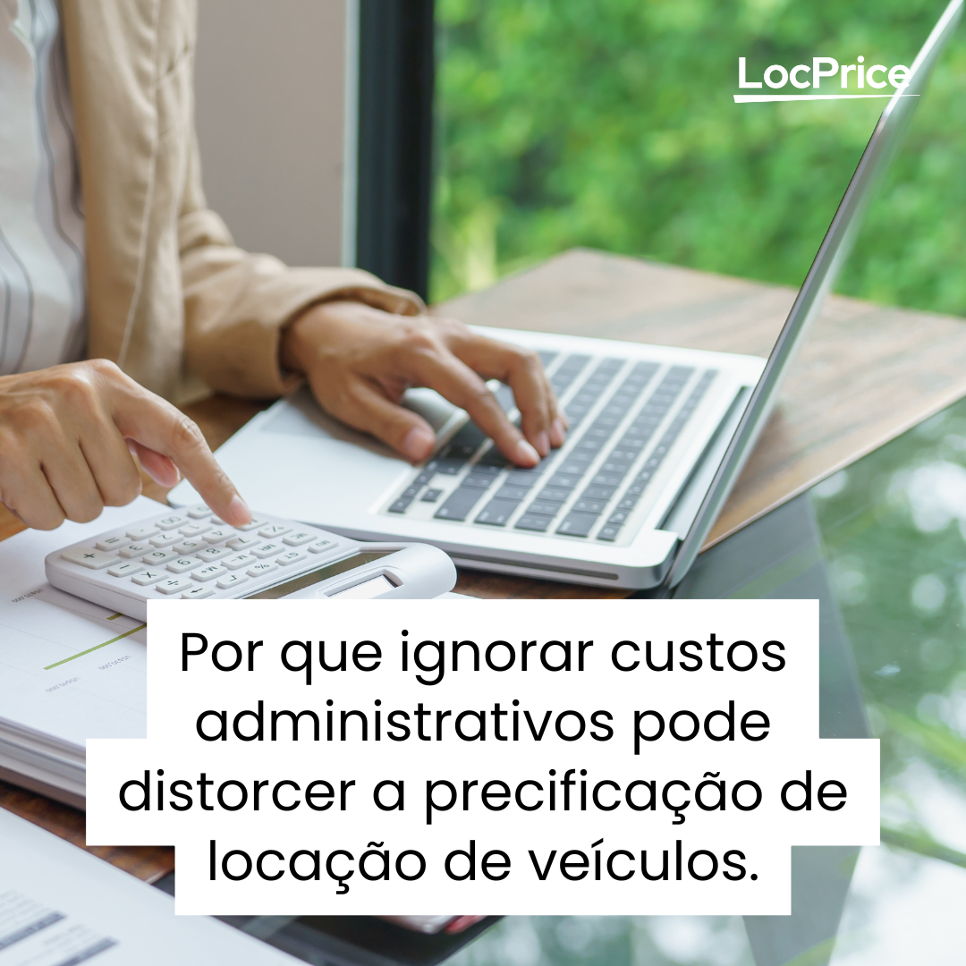 Ilustração representando a estrutura de custos de uma locadora de veículos, destacando custos administrativos e operacionais envolvidos na precificação de contratos.