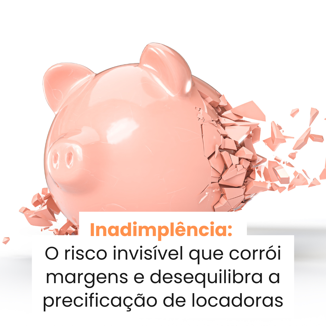 Cofre quebrado representando inadimplência crescente e impacto financeiro em uma locadora de veículos.