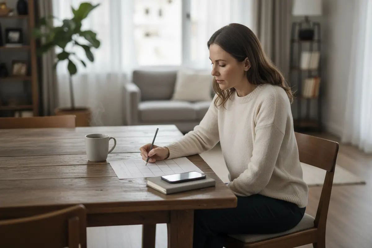 A family member organizes a private checklist and contact information