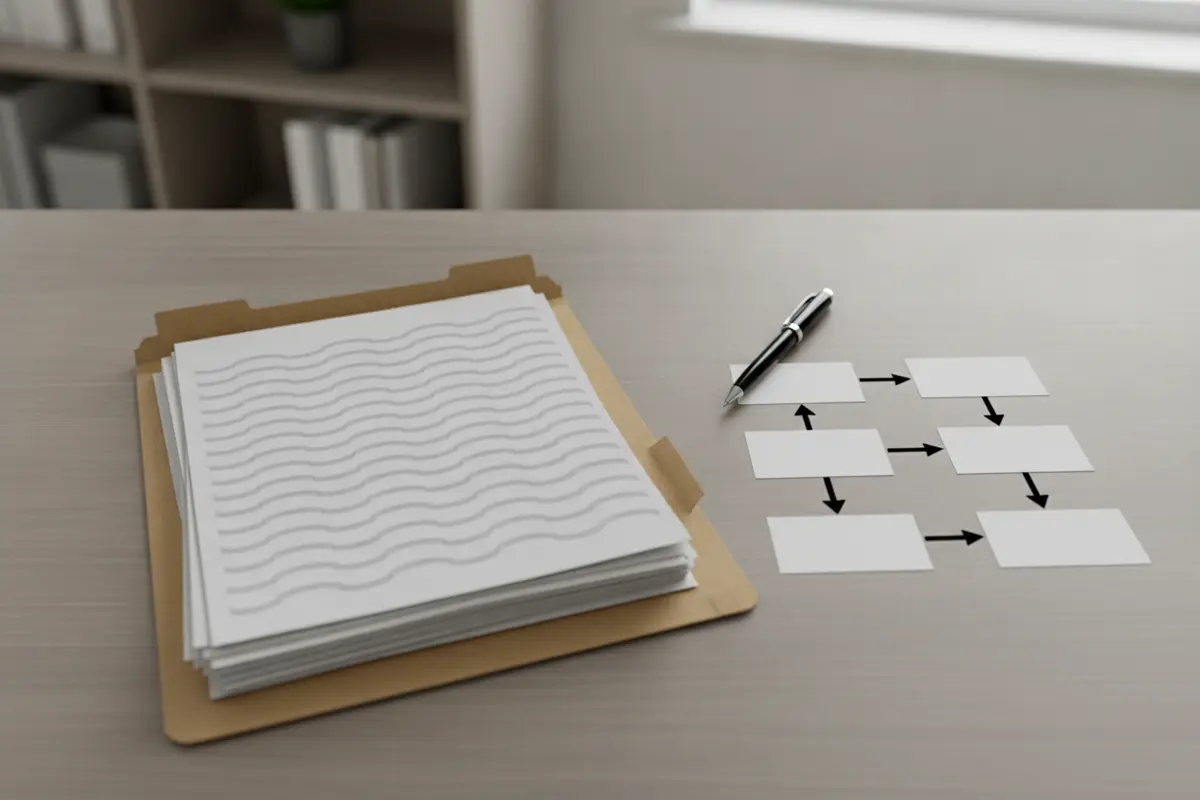 Unmarked visual showing the trial record being organized for appellate review