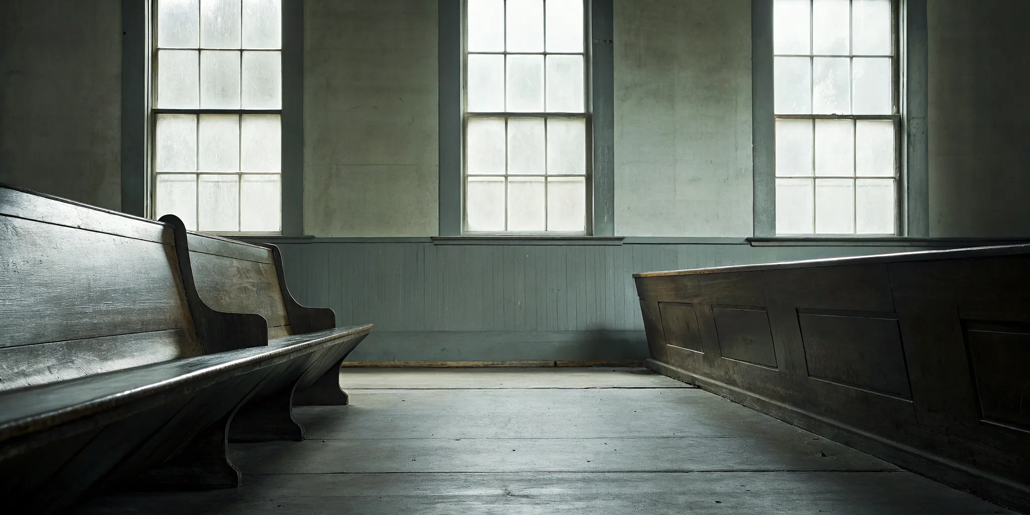 Empty Arkansas courtroom with the judge bench and gallery seating