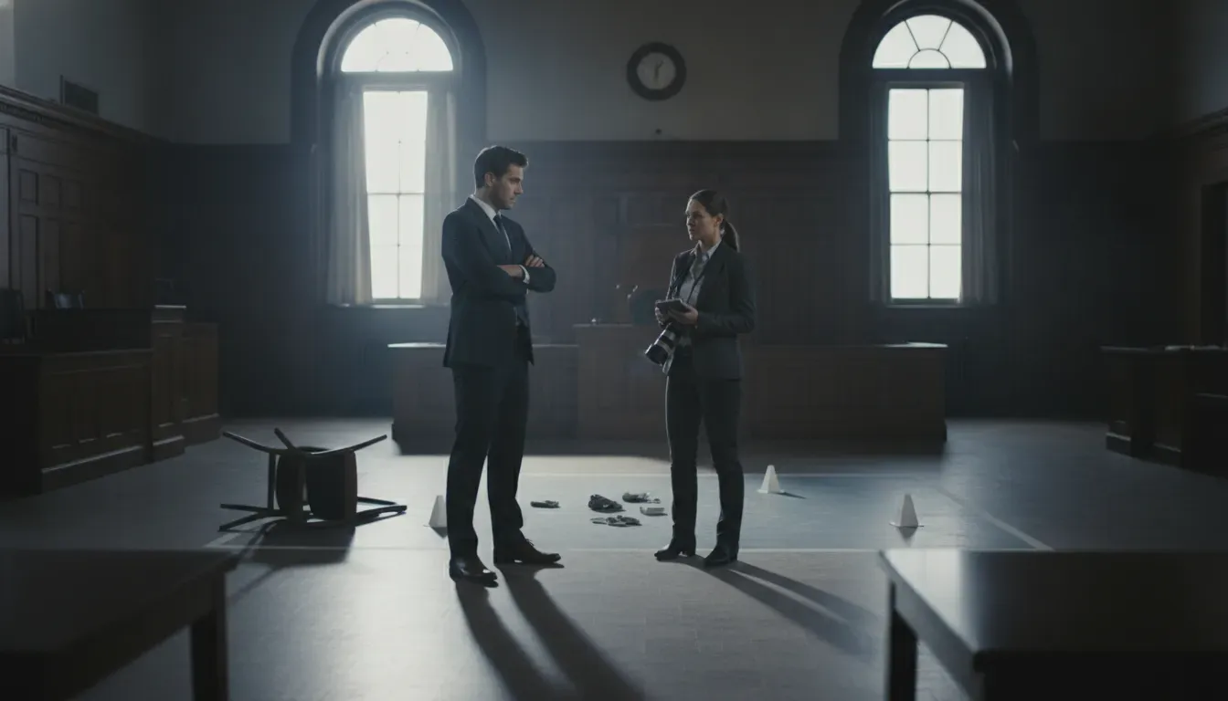 Defense attorney and investigator reviewing evidence in an Arkansas self-defense case