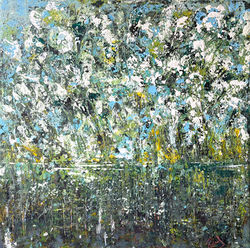 Monet au jardin, oeuvre sur panneau de bois, DISPONIBLE