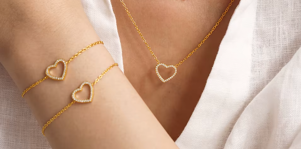 Thumbnail: Gold and Silver Open Heart Necklace and Bracelet Set by Norvyn Jewel