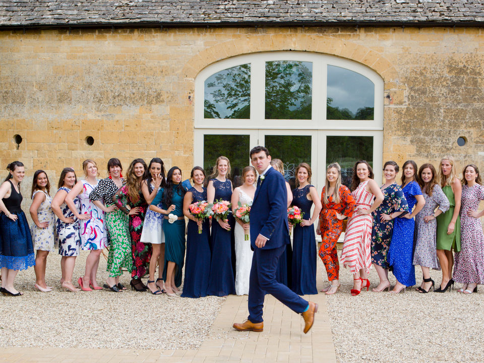 Group Bride shot with Groom walking into shot