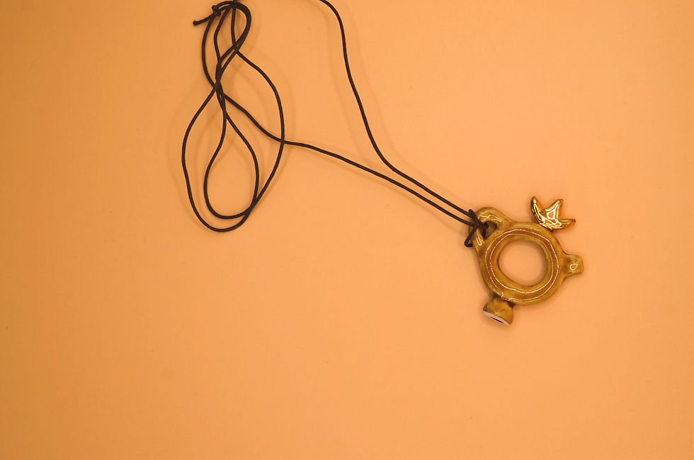 Thumbnail: Handmade ceramic pendant necklace, hand-painted clay charm on cord