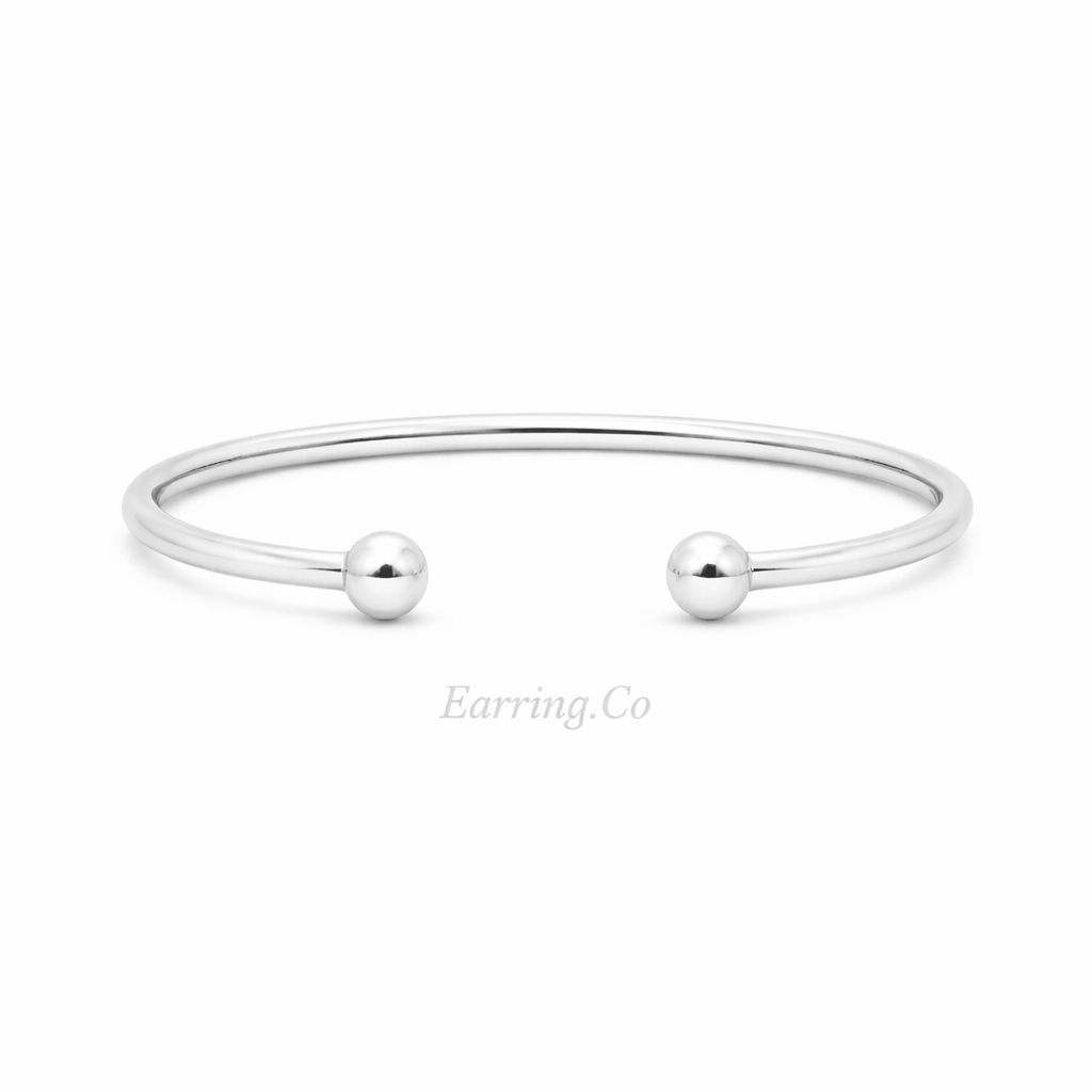 925 Sterling Silver Ball End Cuff Bracelet.
