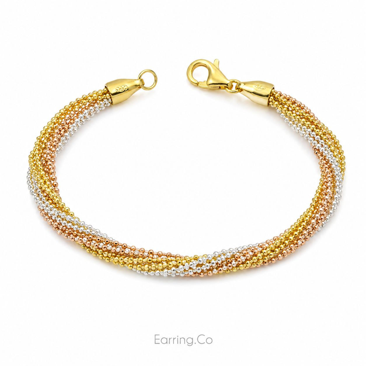 925 Sterling Silver Multi-Color 9 Strand DC Bead Bracelet 7"