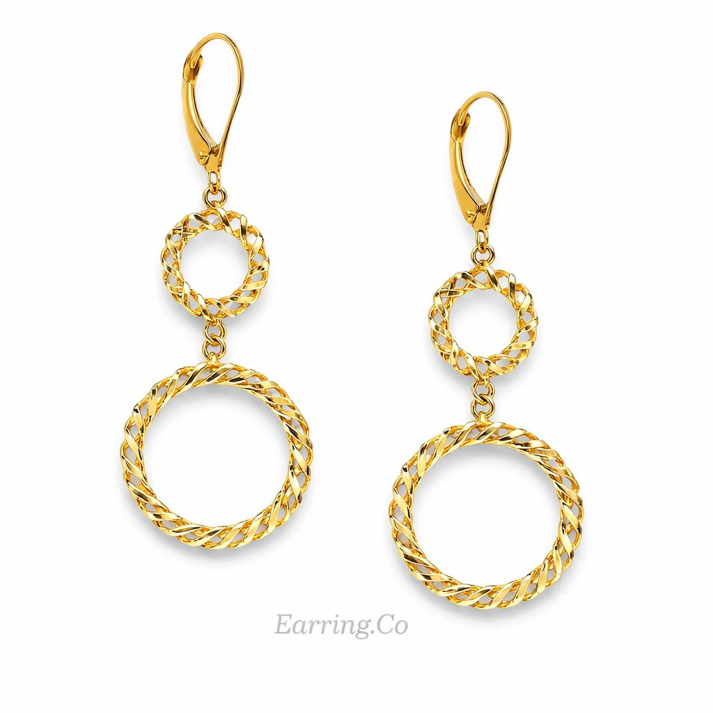 14K Yellow Gold Fancy Circle Earrings.