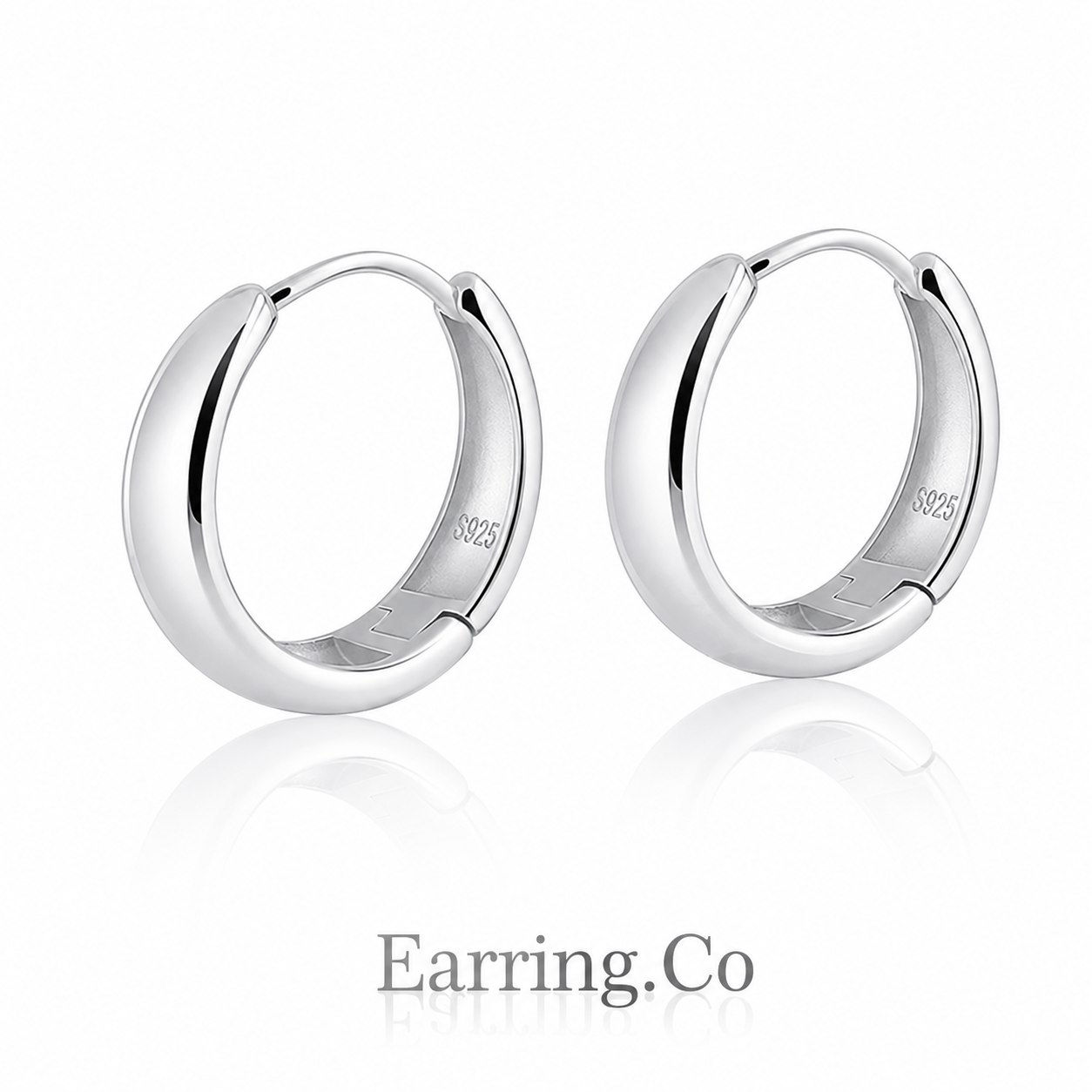 925 Sterling Silver 6.6mm x 19mm Rhodium Plated Hoop Earrings