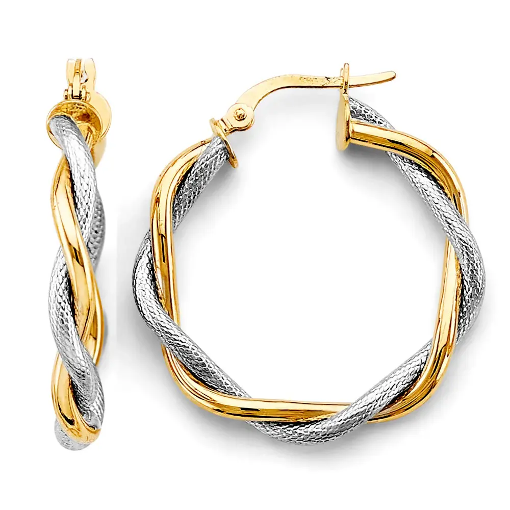 14k Two Tone Braided 30mm Gold Hoop Earrings.